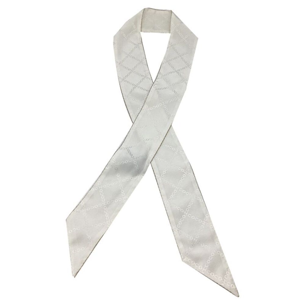 Chanel Chain-Link Printed Twill Scarf in White Silk